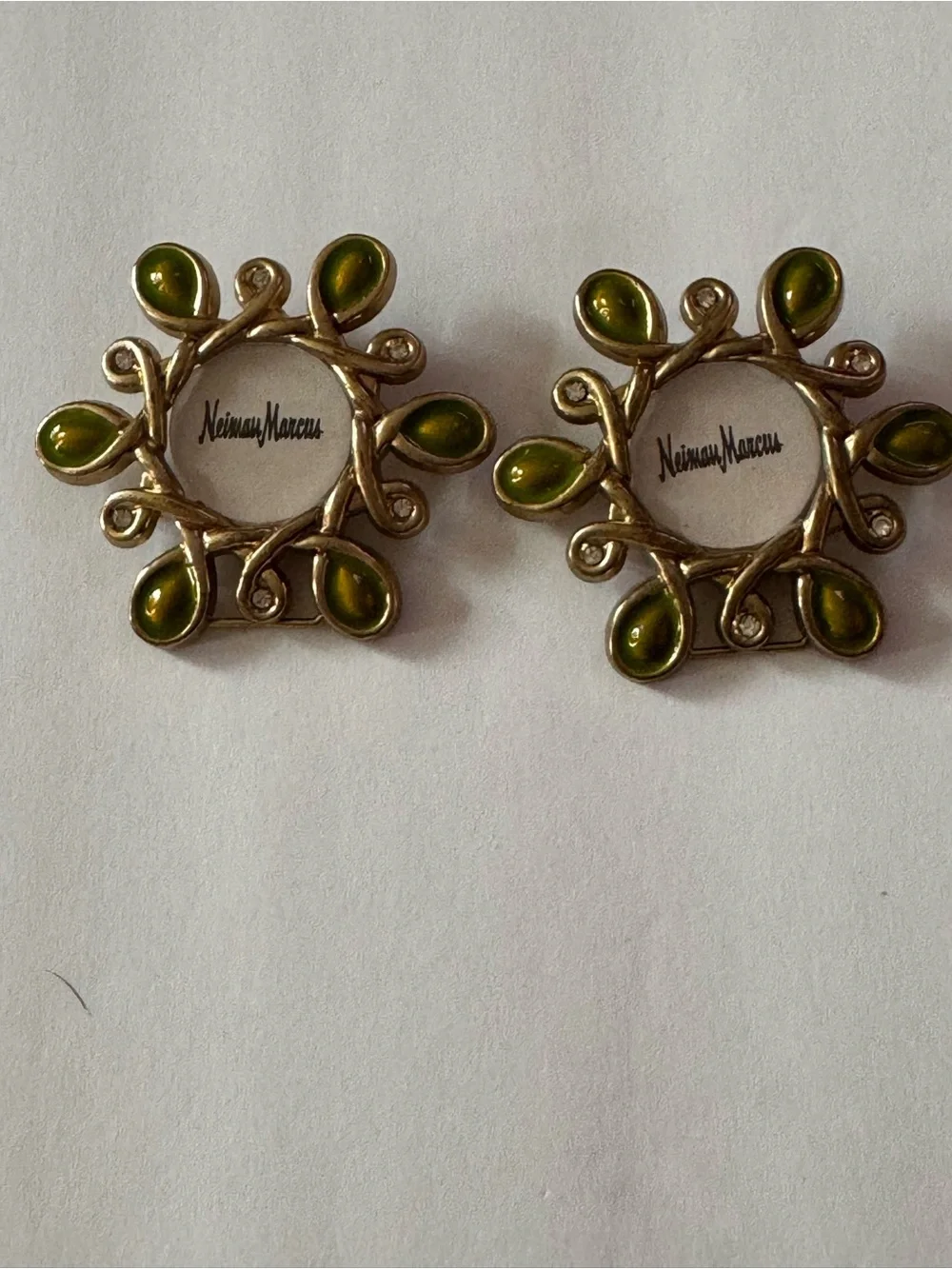 Jay Strongwater Neiman Marcus Gold-Tone Olive Enamel mini picture frame set of 2